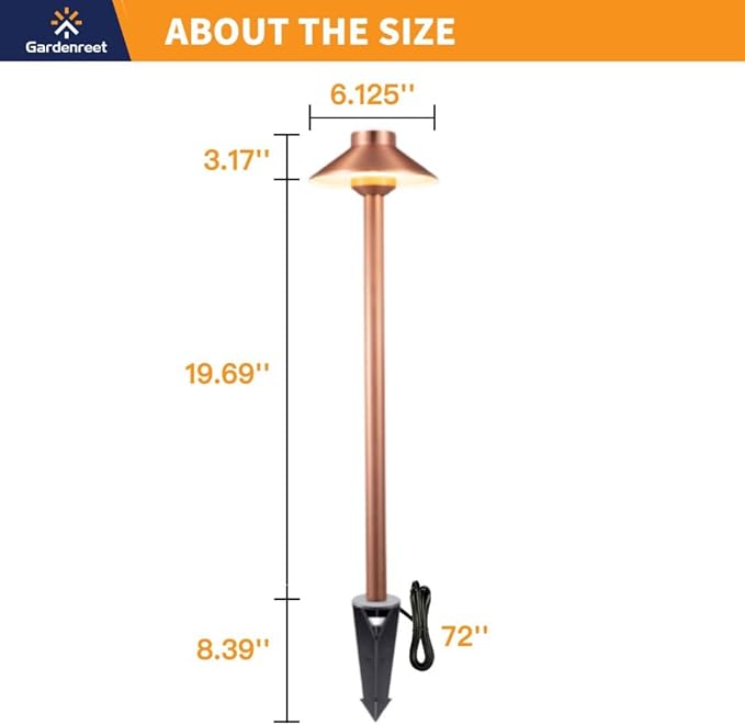 Gardenreet Brass Landscape Lighting Low Voltage, 12V AC/DC Waterproof LED Outdoor Copper Path Lights(Hat) for Sideway Garden with 3W G4 Bulb 2700K(10 Pack)
