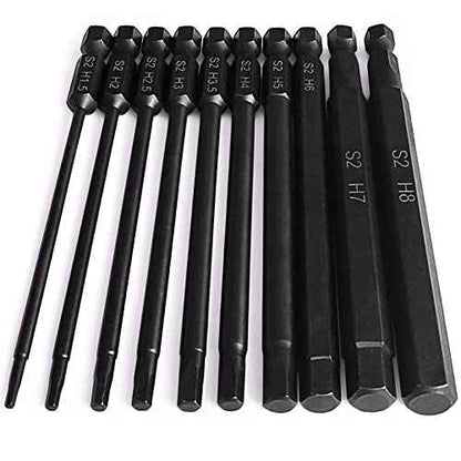 PTSLKHN 10-Piece Metric Hex Shank Drill Bit Set | 4" S2 Alloy Steel Allen Wrench Bits | Magnetic Tips for Precision | Industrial-Grade Durability