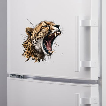 Lifelike Roaring Cheetah Wall Decal Nursery Animal Leopard Wall Sticker Removable Peel and Stick Wall Art Decor Decoration for Kid Baby Preschool Living Room Playing Room Bedroom School