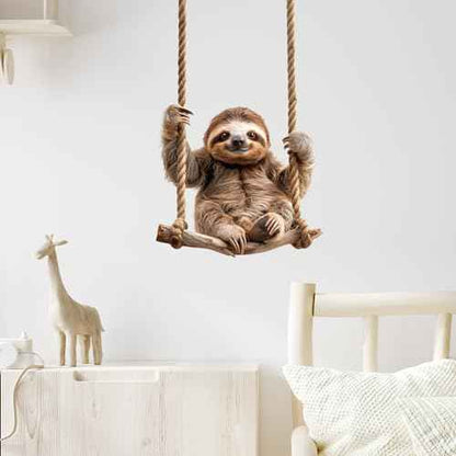 Lifelike Sloth on The Swing Wall Decal Nursery Animal Wall Sticker Removable Peel and Stick Wall Art Decor for Kid Baby Classroom Preschool Living Room Playroom Bedroom School