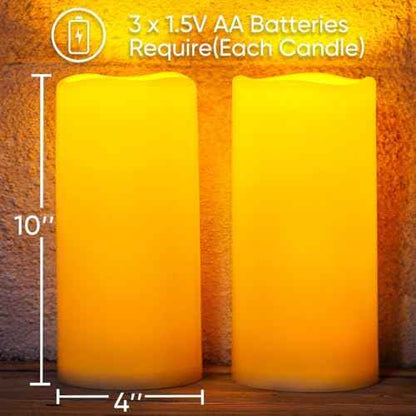 Homemory 10" x 4" Large Waterproof Outdoor Flameless Candles with Remote Control and Timer, Battery Operated Flickering LED Pillar Candles for Outdoor Larterns, Porch, Long Lasting, Set of 4