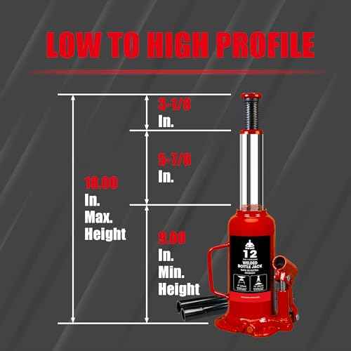 Bottle Jack 12 Ton (24,000 LBs) Hydraulic Car Jack, Fit for Auto Truck Repair and House Lift, Red