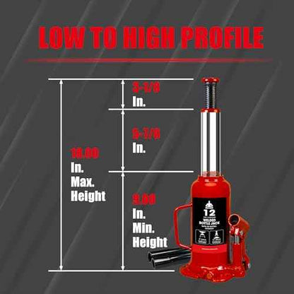 Bottle Jack 12 Ton (24,000 LBs) Hydraulic Car Jack, Fit for Auto Truck Repair and House Lift, Red