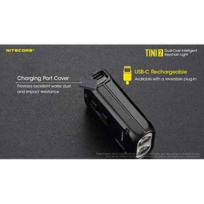 NITECORE TINI 2 Dual LED Rechargeable Keychain Light - 500 Lumen (Black)