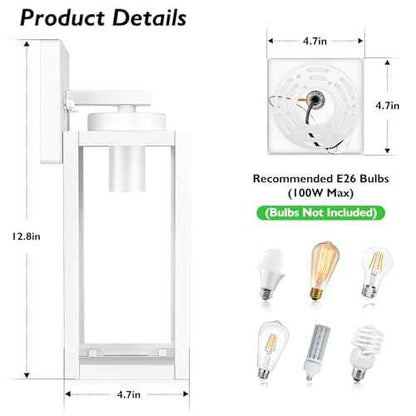 BesLowe Outdoor Wall Light Fixtures, Exterior Waterproof Wall Lanterns, White Porch Sconces Lighting with E26 Sockets & Glass Shades, Modern Wall Lamps for Patio Front Door Entryway