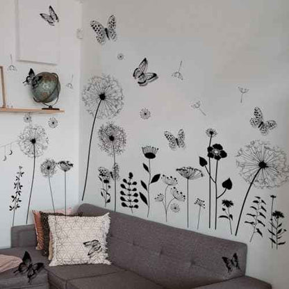 Joyartu Black Dandelion Wall Decals with 3D Black Butterflies ? Wall Stickers Peel and Stick Floral Butterflies Flying Decor for Bedroom Living Room Office Sofa Wall Decorz(2 Sheets)