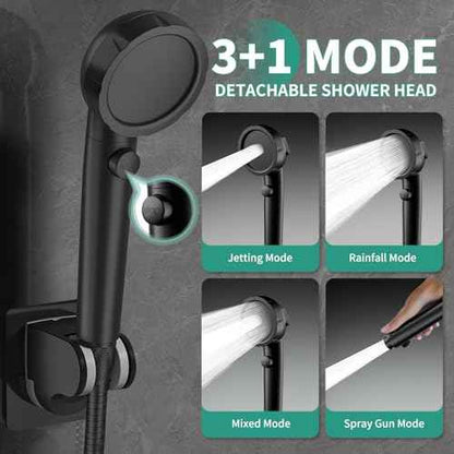 All Metal Bathtub Faucet Sprayer Attachment, Tub Spout with Diverter and Filtered Shower Head, Bathtub Hose Attachment for Tub Faucet, 3 Settings Hand Held Shower with On/Off Switch (Black)