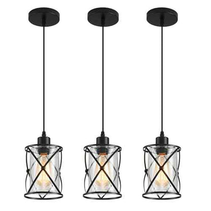 3-Lights Industrial Pendant Light with Glass Shade Matte Black Pendant Lighting Adjustable Industrial Retro Style Hanging Light Fixture for Kitchen, Farmhouse