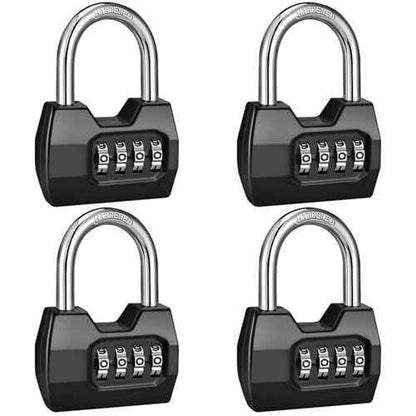 4 Pack disecu 4-Digit Combination Lock, Waterproof Outdoor Padlock for School Gym Locker, Sports Locker, Shed, Storage Unit (Black)