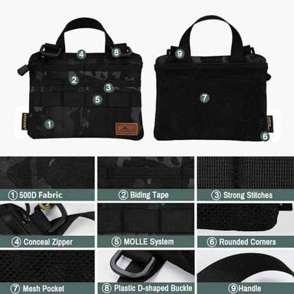 VIPERADE VE5 Slim EDC Pouch with 7 Pockets, Mens Pocket Organizer Multitool Pouch, Mini Crossbody Bag Messenger Shoulder Bag for Men (with Strap)