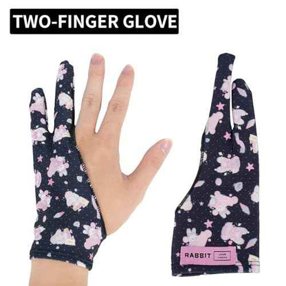 Artist Drawing Glove, Two-Finger Digital Art Glove for Drawing Tablet/Pen Display/Monitor Cute Rabbit Print Universal for Right and Left Hand, M Blackpink Color