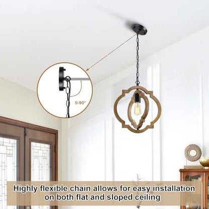 2-Pack Farmhouse Pendant Light Fixtures, Wood Grain Hanging Lights for Kitchen Island, Adjustable Height, E26 Base, Sloped Ceiling Compatible, Rustic Ceiling Light