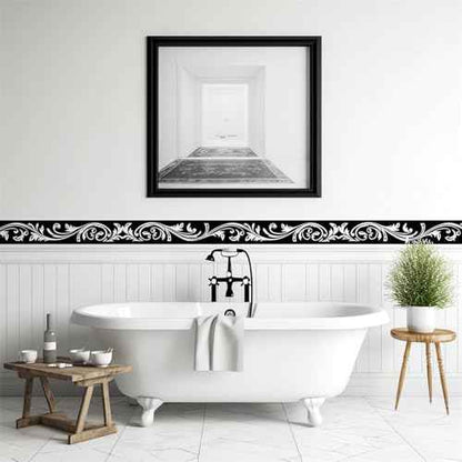 Black Floral Molding Wall Border Stickers, sacinora Skirting Wall Waist Line Decal Removable Vinyl Peel and Stick Bathroom Bedroom Kitchen Living Room Door Trimming Mirror Frame Frill Home Decorations