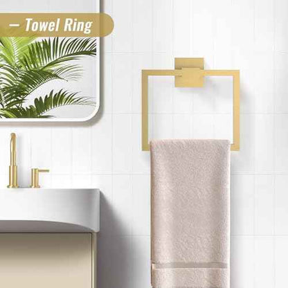 YACVCL Brushed Gold Bathroom Hardware Accessorie Set 23.6 Inch Towel Bar Set 5-Pieces Towel Rack&Holder Set for Bathroom,Upgraded Toilet Paper Holder with Shelf,Stainless Steel Wall-Mounted