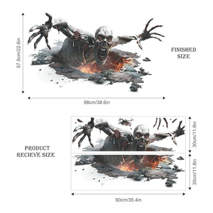 3D Halloween Floor and Wall Decals - Horror Skeleton Zombie Stickers for Living Room, Peel and Stick Vinyl Decorations for Bar Pub Party Supplies