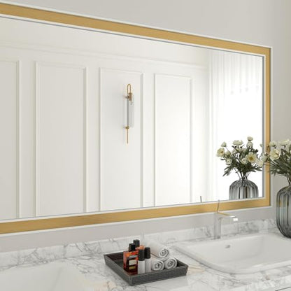 3x236 Inch Metallic Wallpaper Border Peel and Stick Gold Metallic Wallpaper Border Self Adhesive Brushed Wall Trim Gold Mirror Frame Sticker Stainless Mirror Frame for Bathroom Waterproof