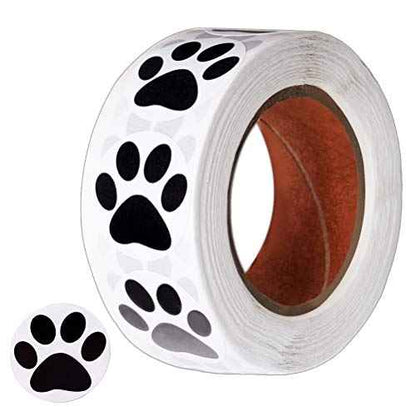 Pengxiaomei Paw Prints Stickers, Dog Paw Stickers, 500 Count, Black, Animal Print, Waterproof, Paper, Round, Indoor, Roll, Wall, Table, Scrapbook