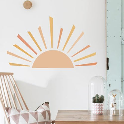 Large Half Sun Decor Nursery Wall Decal, 34"x59" Sunshine Stickers, Boho Wall Decals, Vinyl Peel and Stick Wall Stickers for Kids Bedroom Playroom Classroom Nursery Decor