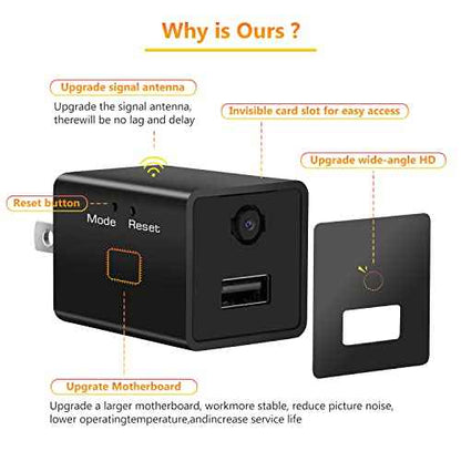Hidden Spy Camera for Home Use, Mini Security Wireless WiFi Camera-USB Charger Camera - HD Nanny Cam,Indoor Night Vision Nanny Cam for Baby, Pets, Motion Detection Alert(Video Only)