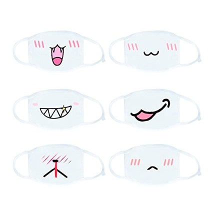 6 Pack Mouth Mask, Unisex Cotton Super Cute Fashion Face Mask Anti-Dust White for Boys and Girls