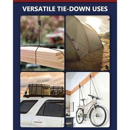 VIPARSPECTRA Ratchet Tie Down Straps, 1/4" Adjustable Rope Hangers [8 Pack, 12FT, 150 lbs/Pack], Heavy Duty Kayak Pulley System with Hooks for Garage Cargo Trucks Tents Grow Lights Various Lashing