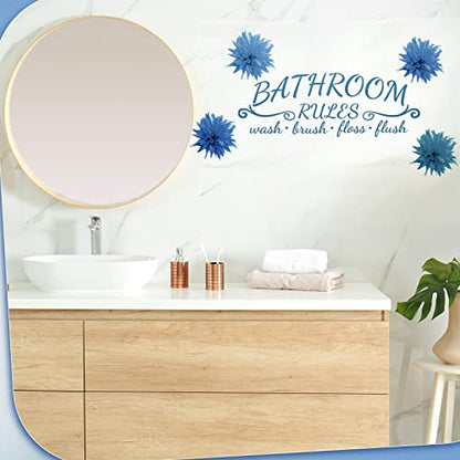 Zonon 2 Pieces Bathroom Wall Decals Sticker Soak Relax Enjoy Toilet Rules Vinyl Quote Wall Decor for Home(Flower Style,Blue)