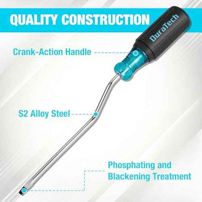 DURATECH Screwdriver, 3/16" Flat Head Screwdriver with Crank-Action Handle, Premuim S2 Steel, Quick Rotating Screwdriver with 6" Shank Spins Screws Fast with One Hand