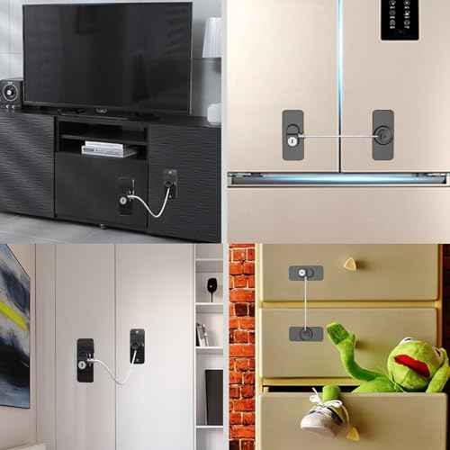 Fridge Lock (4 Pack),Refrigerator Lock with Keys,for Fridge, Cabinet Locks, Drawers, Dishwasher, Toilet and Child Safety Cabinet Locks, Traceless Adhesive No Drilling (Black)