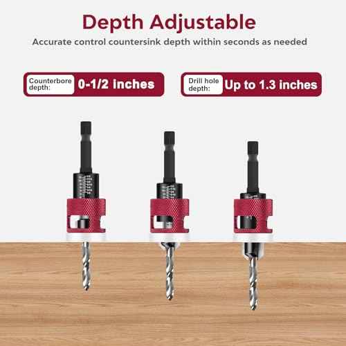 Countersink Drill Bit Set - 5 Pcs Countersink Drill Bit with Low Friction Depth Stop, Replaceable HSS M2 Tapered Bits, Carbide Drill Bits 1/4¡± Hex Shank for Woodworking Tools & Hand Tools