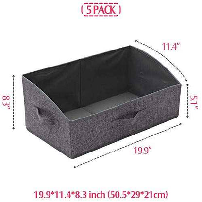 5 Pack Trapezoid Large Foldable Closet Storage Bins with Handle, Fabric Storage Organizer Cube Cloth Containers Linen Box Shelf Baskets for Clothes Clothing Shelves Wardrobe