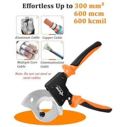 KF CPTEC Ratchet Cable Cutters Effortless up to 300mm©÷(AWG 600MCM) Ratcheting Wire Cutter for Electrical Aluminum, Copper & Multi-core Cables, Clean Cuts with No Fray