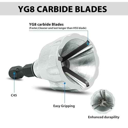 Deburring External Chamfer Tool with YG8 Carbide Blade, Deburring Drill Bit Set, Remove Burr Tools with Quick Release Shank, Repair Tools for Damaged Bolts Fits for 1/8"- 3/4" (3mm-19mm)
