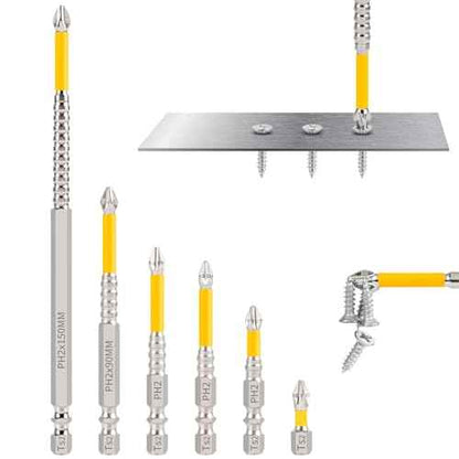 High Magnetic Screwdriver Drill Bit Set, K5 Impact Resistant Non Slip Bit, Strong Magnetic Drill Bit Set, Anti-Slip Magnetic Electric Screwdriver Set, 25 50 65 70 90 150mm (6Pcs)