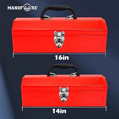 MANUFORE 14" Metal Tool Box Lightweight and Sturdy Storage Box Made of Heavy Steel and Nicely Finished and Painted