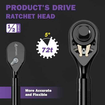 Stubby Ratchet,1/2 Inch Drive Mini Ratchet Wrench,72-Tooth Dual-Direction Ratchet, CR-MO Head Small Ratchet Wrench for Automobiles and Motorcycles