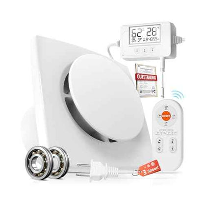 3 Speed Bathroom Exhaust Fan with Humidity Sensor & Remote Control, Timer Humidity & Temperature Control Quiet Upgraded 2600RPM Bathroom Fan for Attic Basement Garage P119A(4 inch Exhaust Fan)