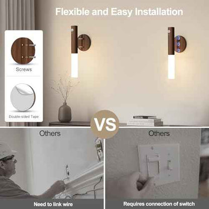 Rechargeable Motion Sensor Night Lights - 2200mAh Battery Operated Wall Sconces, Wireless Wall Lights Sconce, Magnetic Portable Hallway Light for Picture Stair Cabinet, 3000K 4 Pack