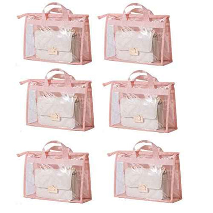 Dust Bags for Handbags - Purse Storage Organizer for Closet Moistureproof and Dustproof Cover Hanging with Zipper and Handle (Pink-XL)