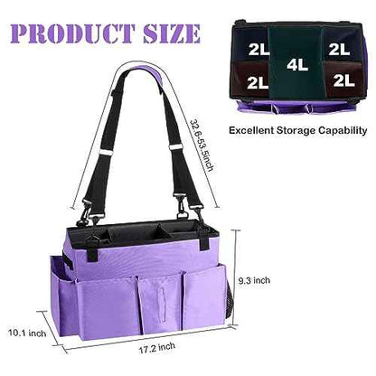 Wearable Cleaning Caddy Bag with Handle, Multi-functional Cleaning Supplies Caddy Organizer with Handle and Shoulder Strap for Car Wash, Gardening Tools, Painting/Picnic Items, Beach (Purple)