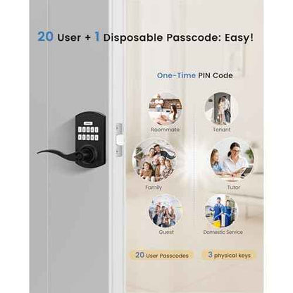 Hidalife Keypad Door Lock with Handle, Keyless Entry for Front Door, Manual Passage Mode, Matte Black