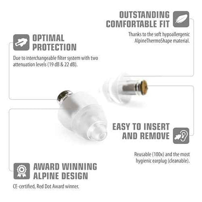 Alpine MusicSafe Pro - High Fidelity Earplugs for Musicians - 3 Interchangeable Premium Filter Sets: 16, 19 & 22 dB - Professional Musician Hearing Protection - Transparent