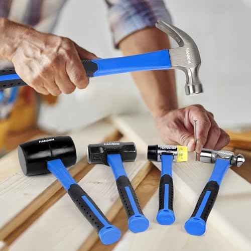 5-Pack Hammer Set,Rubber Mallet 32oz, Double-Faced Mallet 22oz,16oz Claw Hammer,16oz Ball Peen Hammer,3lb Sledge Hammer,Ergonomic Handle