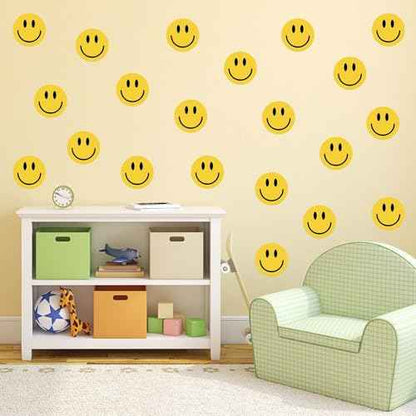 9 Sheets Preppy Smile Wall Stickers Yellow Happy Face PVC Decorative Wall Decals Mural Vinyl Self-Adhesive Wall Decor for Home Classroom Nursery Party Supplies, 7.9 x 11.8 Inch