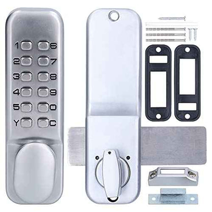 Qivine Mechanical Keyless Door Lock, Push Button Door Lock Keypad 1-11 Digitals Outdoor Gate Locks with Keypad Anti Theft Codes Lock for Bidirectional Gate (Sliver)