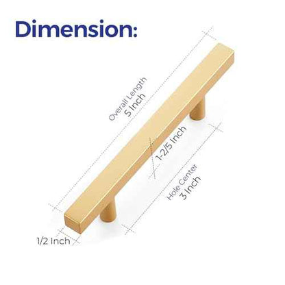 Ravinte 30 Pack Brass 3 Inch Hole Center Champagne Gold Handles Square Cabinet Hardware Stainless Steel Pulls for Kitchen Cupboard Drawers 5 Inch Overall Length