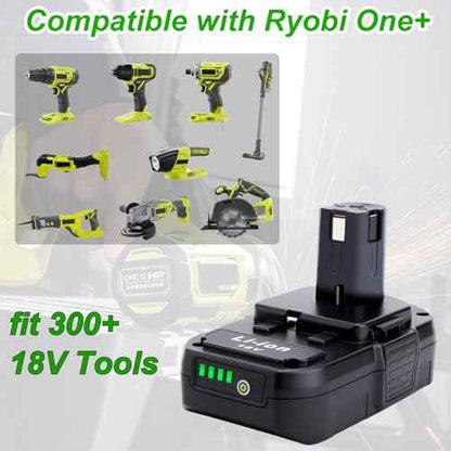Upgraded 3000mAh Replacement for Ryobi 18V Battery 2Pack, Compatible with Ryobi 18V ONE+ Battery P103 P102 P105 P107 P108 P109 P122 18 Volt Lithium Cordless Power Tools