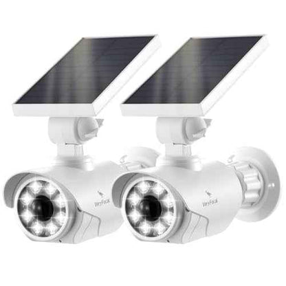 Solar Battery Powered Dummy Fake Security Cameras for Outside with PIR Thermal Sensor Warning Light, Motion Activated Floodlights, IP66 Waterproof 2 Pack
