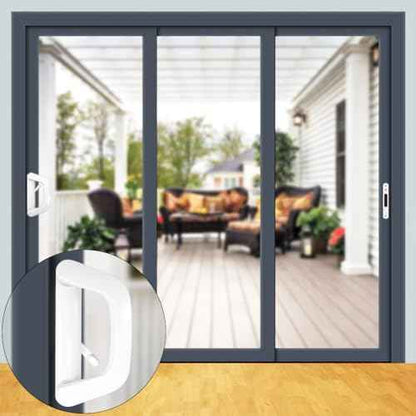 Patio Sliding Door Handle Set with Mortise Lock, Suitable for Sliding Glass Patio Door Thickness from 1.5in to 2in, 4-15/16" Screw Holes, Need to Drill, Reversible Design, Keyed (White)