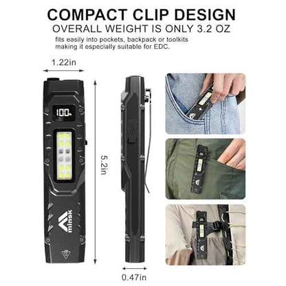 Minsk EDC Tactical Flashlight, 1500 High Lumens Rechargeable LED Flashlight, Compact 9 Modes, USB-C Rechargeable Digital Display, Pocket Flashlight for Home, Camping, Hiking, Emergency, Outdoor