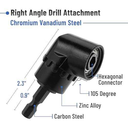 Bates- Socket Adapter Extension Set with Right Angle Drill Attachment, 4 pcs, 1/2" 1/4" 3/8" Impact Socket Adapter Set, 105 Degree Right Angle Drill Adapter, Screwdriver Drill Bit Set